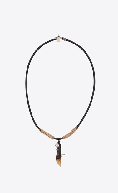 Shark tooth and fish bone necklace in crinkled leather